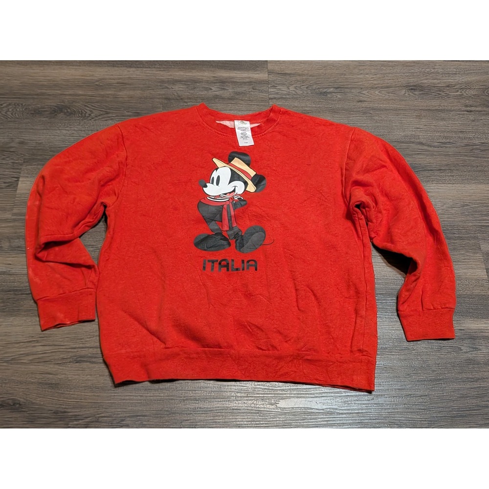 Disney EPCOT World Showcase Italia Mickey Mouse Red Pullover Sweatshirt Mens M